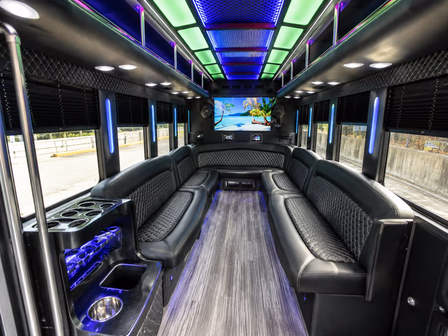 bartlett 18 passenger party bus inside