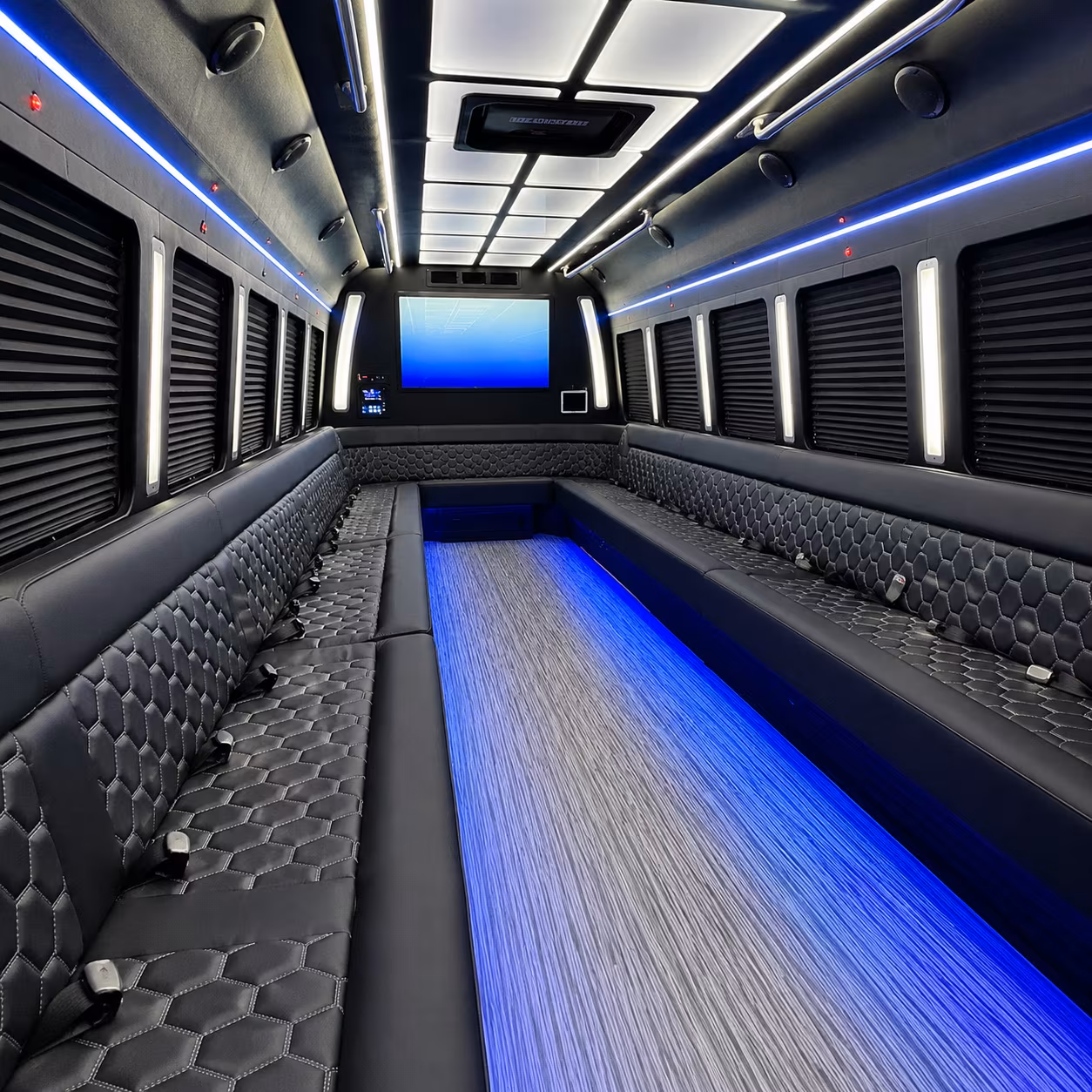 bartlett 50 passenger party bus inside